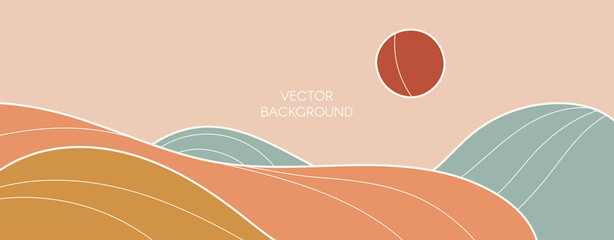 Vector abstract landscape poster. Modern boho background in minimalist style.