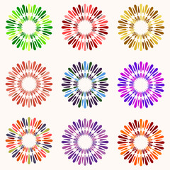 Abstract Colorful Circular Rounded Flower Shaped Elements Set