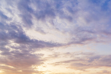 Naklejka na ściany i meble Colorful pastel abstract cloudy morning sky, nature panoramic background