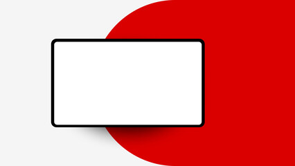 horizontal white blank screen in a black frame on a background with a red pattern. Tablet template or mockup. illustration