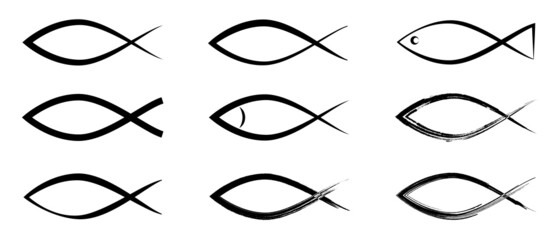 Set of Christian fish icons. Vector illustration isolated on white background