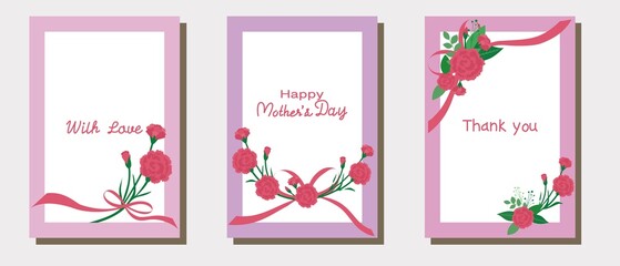 Fototapeta na wymiar Set of vector template for Mother's day, Mother's day frame decoration with Carnation flowers. Happy mother's day frame collection. Vector illustration.