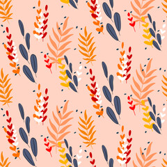 Vector seamless half-drop pattern, with leaves