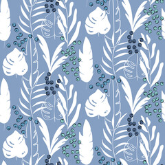 Vector seamless half-drop pattern, with leaves and hackberry