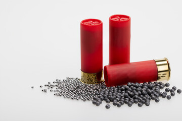 Difference size of birdshot inside the shotgun shell bullets , Gun shooting game - obrazy, fototapety, plakaty