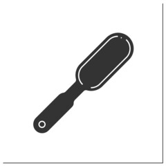 Beauty procedure glyph icon. Pedicure file. Hand tool for grinding down and shaping the edges of nails.Manicure and pedicure concept. Filled flat sign. Isolated silhouette vector illustration