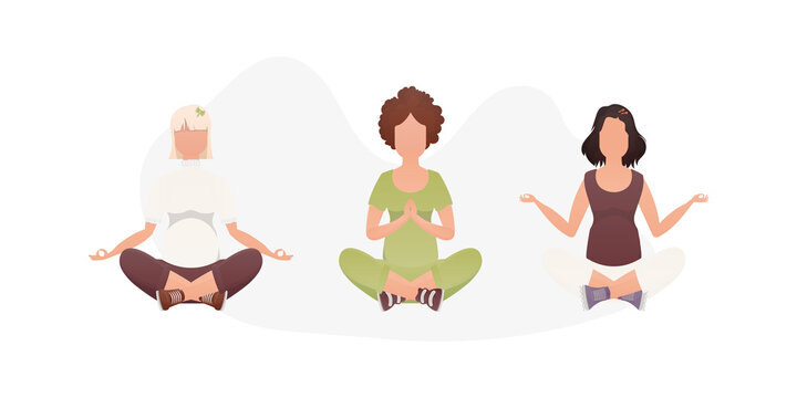 Set Women doing yoga. Isolated. Cartoon style.