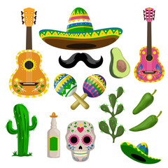 Set of Cartoon Mexican Object