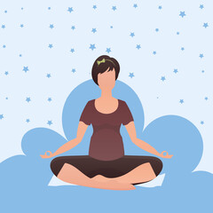 Obraz premium A woman sits in the lotus position. Healthy lifestyle concept. Vector illustration in cartoon style.