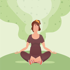 Woman Meditates. The concept of calm and tranquility. Cartoon style.