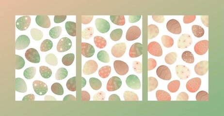 Happy Easter pattern. Spring greeting card. Cute easter egg, flowers and leaves. Vector flat cartoon illustration. Trendy design for social media, poster, print, card, invitation, greeting, tag