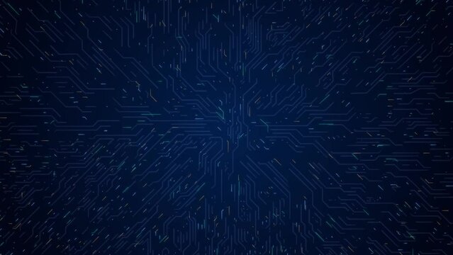 Computer CPU circuit board data storage operation processor chip Moving data Loop 4K Animation. titles, digital technology intros, commercials, hi tech, presentations or cybercrime theme backgrounds.