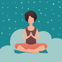 Woman doing yoga in lotus position. Healthy lifestyle concept. Vector.