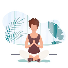 Woman doing yoga in lotus position. The concept of calm and tranquility. Vector.