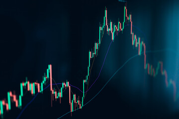 Working on a computer and graphing cryptocurrencies,finance background