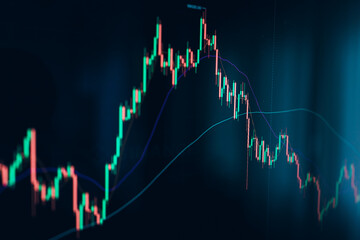 Working on a computer and graphing cryptocurrencies,finance background