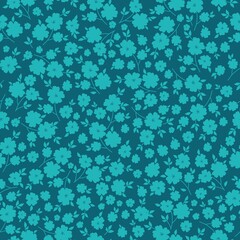 Seamless vintage pattern. Bright turquoise flowers and leaves . Blue background. vector texture. fashionable print for textiles, wallpaper and packaging.