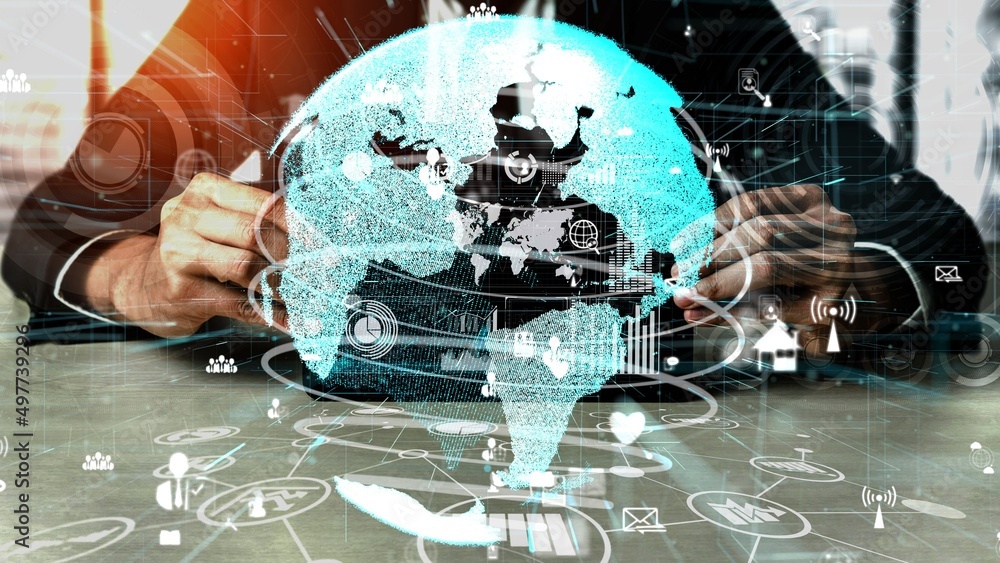 Poster conceptual people network linking and connection . 3d render computer graphic .