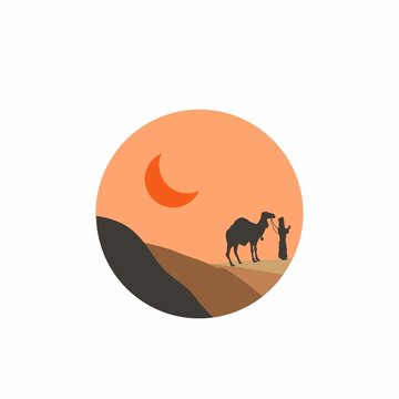 Graphic design moon and camel illustratsion