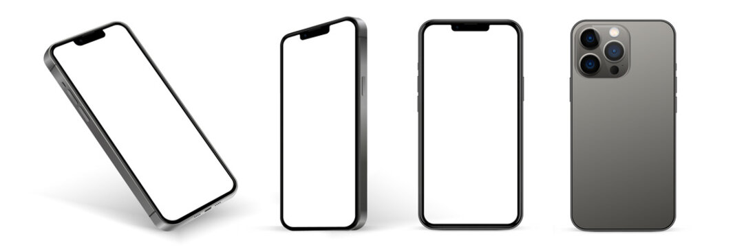 Istanbul, Turkey-April 04, 2022: New all colors smartphone released iPhone 13 pro front and back side. Smartphone mockup with blank white screen for ui ux, app, web, presentation, design.