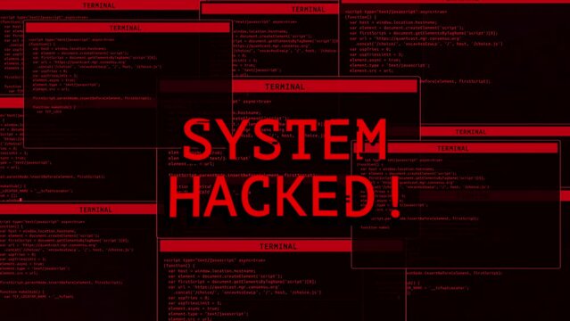 3D Warning of system hacked. Virus, cyber attack, malware concept. hacked hologram. privacy data being hacked. Internet technology threat. Data Breach, Malware, Cyber Attack, Hacking Concept