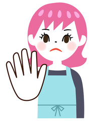 拒絶するエプロン姿の女性