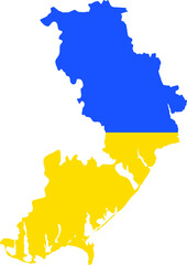 Flat vector map of the Ukrainian administrative area  of ODESSA OBLAST combined with official flag of UKRAINE