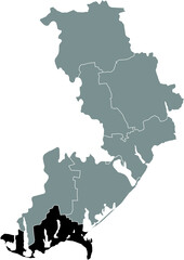 Black flat blank highlighted location map of the IZMAIL RAION inside gray raions map of the Ukrainian administrative area of Odessa Oblast, Ukraine