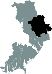 Black flat blank highlighted location map of the BEREZIVKA RAION inside gray raions map of the Ukrainian administrative area of Odessa Oblast, Ukraine