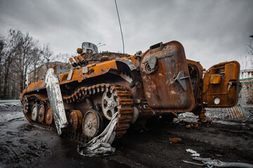 Destroyed tank in Borodianka