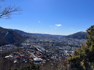 Scenic Views and idyllic paths on Mount Fløyen Bergen Norway