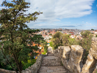 Fototapeta na wymiar Stairsin Saint George Castle, Lisbon, Portugal