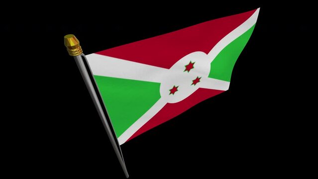 A loop video of the Burundi flag swaying in the wind from a diagonally upper left perspective.