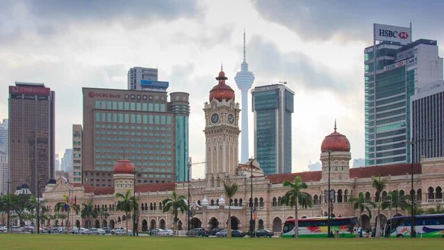 KUALA LUMPUR, MALAYSIA - JULY 27, 2018: Many People Visit Sultan Abdul Samad Building Landmark Historical Place Of Merdeka Square Park. Kuala Lumpur, MALAYSIA