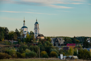 Fototapeta na wymiar Autumn view of Borovsk at sunset, Kaluga region, Russia
