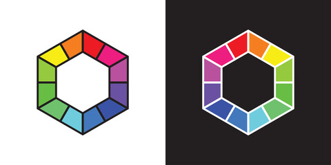 Color theory illustration, hexagon with 12 rainbow colors - obrazy, fototapety, plakaty