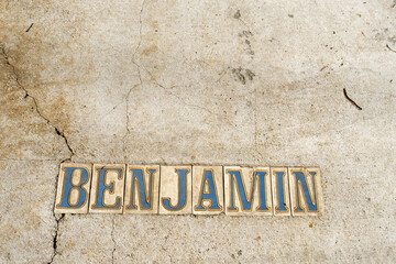 Historic Sidewalk Tile Inlay for Benjamin Street in Uptown Neighborhood of New Orleans, LA, USA 