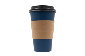blank disposable blue kraft paper coffee cup isolated on white background 