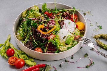 Vegetarian dish with vegetables, greens, salad, healthy food