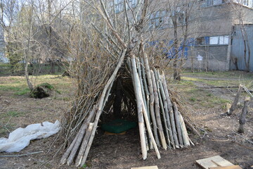 a hut made of branches