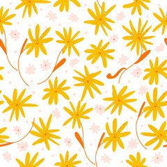 Seamless pattern with orange daisy flowers. Vector background