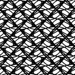 . Interlacing threads. Abstract vector seamless pattern. Black and white background.