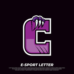 Tiger claw mascot sport logo design. Letter C with Tiger scratch animal mascot illustration logo © widoko