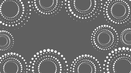 Vector. Monochrome dots in the form of a circle. Round geometric perforated stencil, dotted frame, web banner, poster, cover, social media splash screen with copy space for text. Dynamic background.
