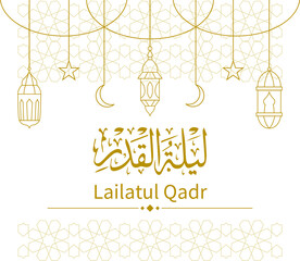 Lailatul Qadr Ramadan Greeting Card Line Vector Illustration