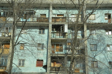 Abandoned apartment building in the city of Amursk