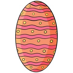 Cartoon decorated Easter pink, orange and yellow egg on white background