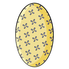 Cartoon decorated Easter yellow and blue egg on white background