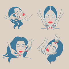 Woman skincare illustration - facial massage and beautician theme - Hand drawn style doodle