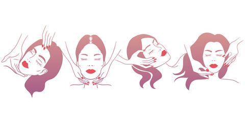 Woman skincare illustration - facial massage and beautician theme - Hand drawn style doodle
